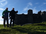 FZ025994 Marijn and Pepijn leaning against Carreg Cennen Castle.jpg